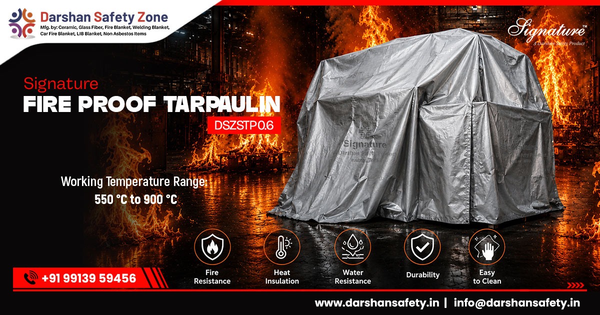 Fire proof tarpaulin sheet used for industrial safety protection in Jordan by Darshan Safety Zone
